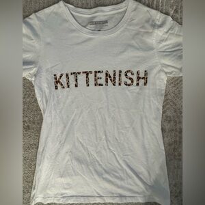 Kittenish White T-Shirt with Leopard Print Logo